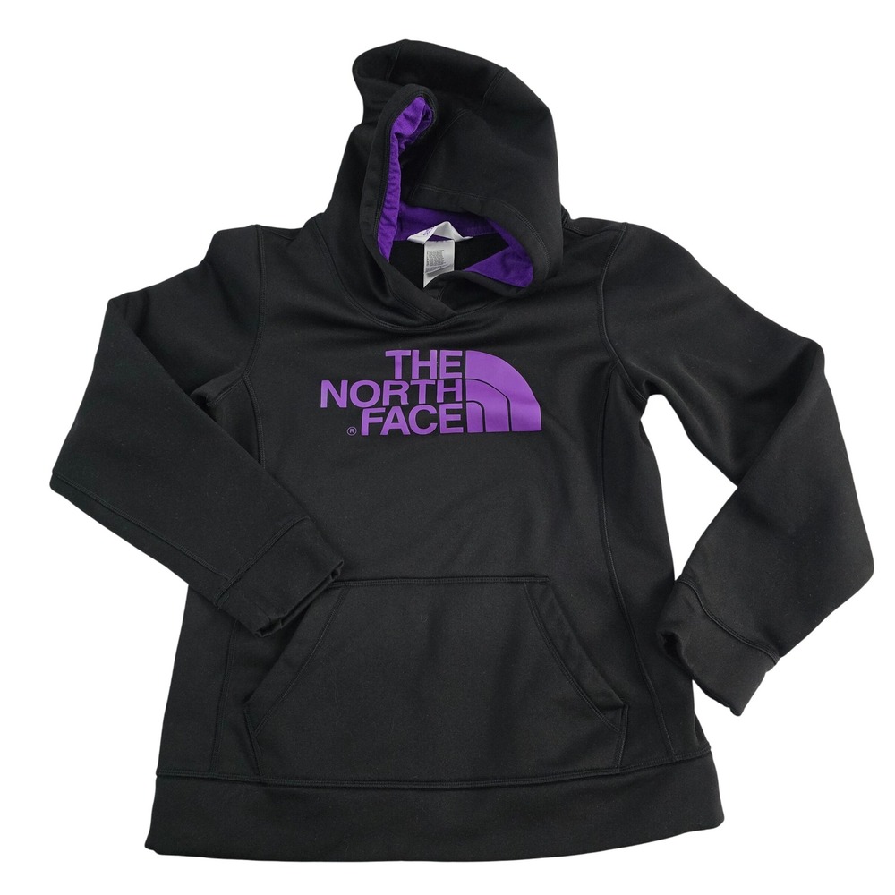 The North Face Black Purple Logo‎ Fleece Hoodie Pullover Womens Small S